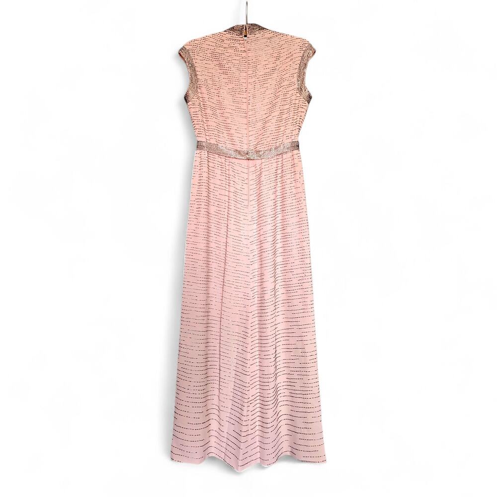Vintage 1960s Malcolm Starr Beaded Evening Gown Pink Column Dress Hong Kong 10 - Picture 3 of 15